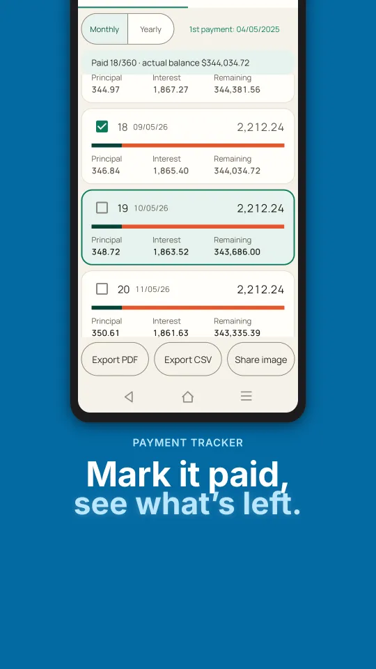 Payment tracker with paid and remaining payments